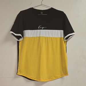 SHEIN Men's Black, White, and Yellow Color Block Tee